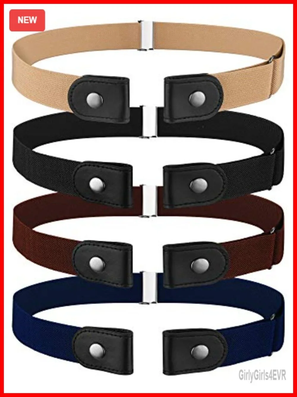 4 Pack No Buckle Stretch Belts for Women Men Adjustable Invisible Elastic Belt